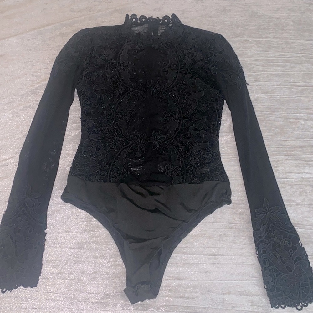 Fashion Nova Black Mesh Bodysuit.